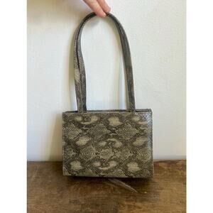 Vintage 90's Faux Snake Skin Mini Purse with Top Handle | Taupe Black Bag